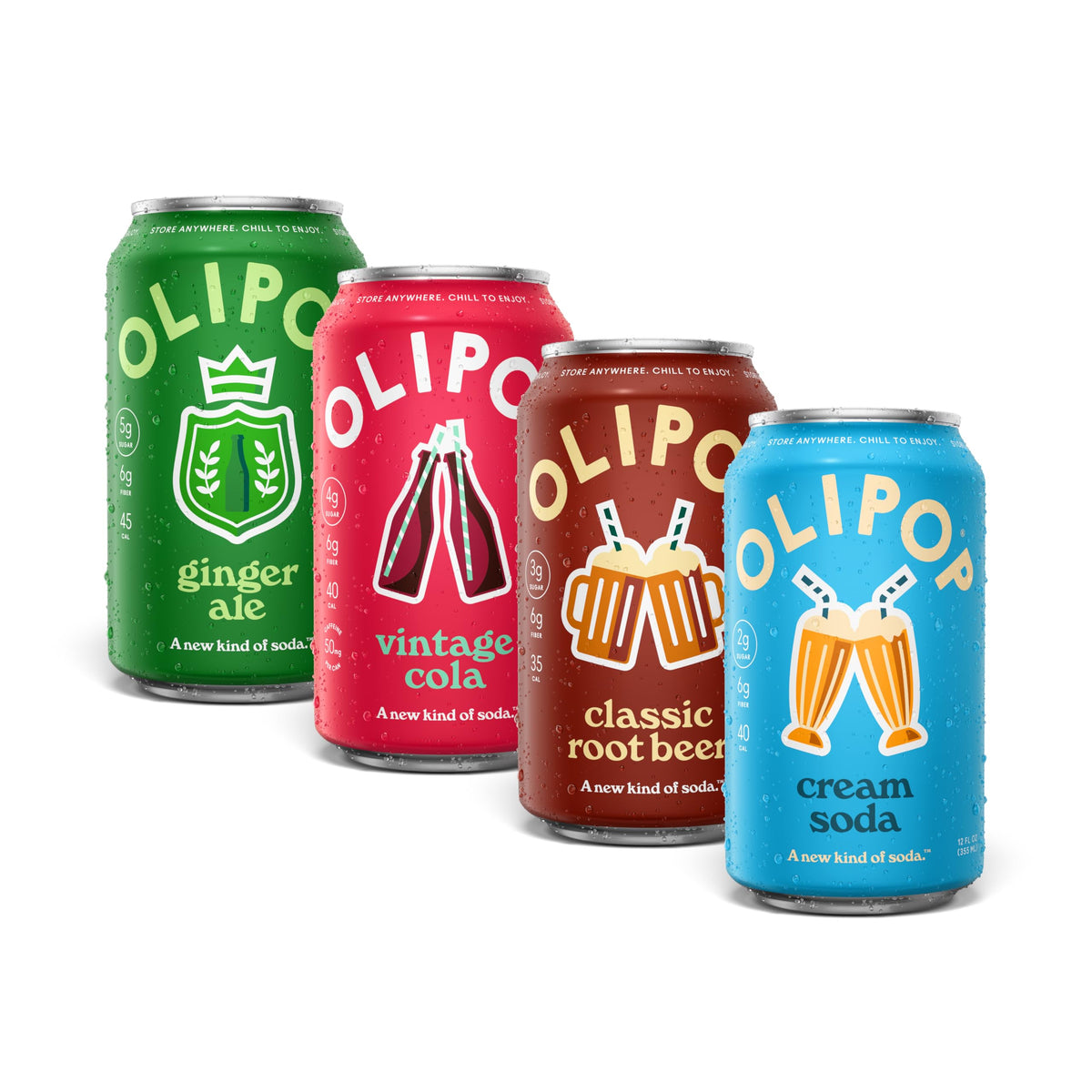 OLIPOP Prebiotic Soda Variety Pack – Classic Flavors, 12oz Cans (12-Pack), Gluten Free & GMO Free