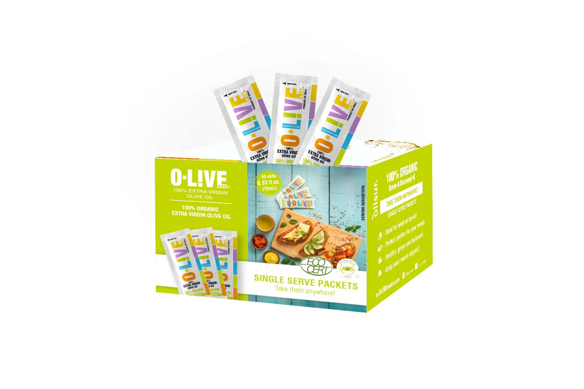 O-Live & Co. USDA Organic Premium EVOO Packets — 50 Single-Serve Sticks