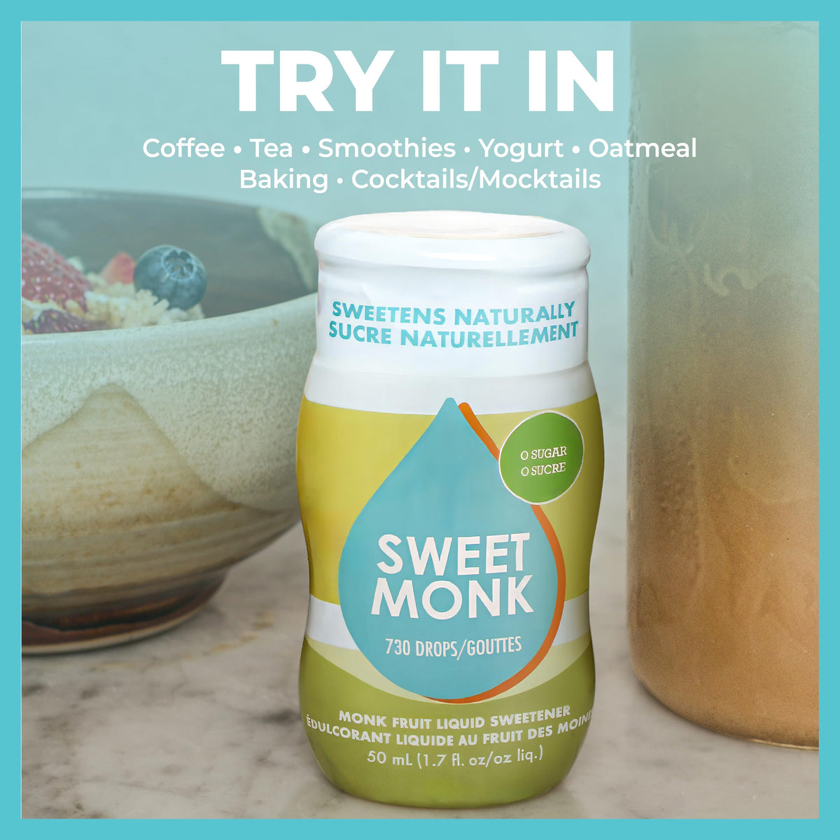SweetMonk Monk Fruit Liquid Sweetener Drops – 0 Cal, Keto Friendly (2-Pack) | OLÜ NATURALS