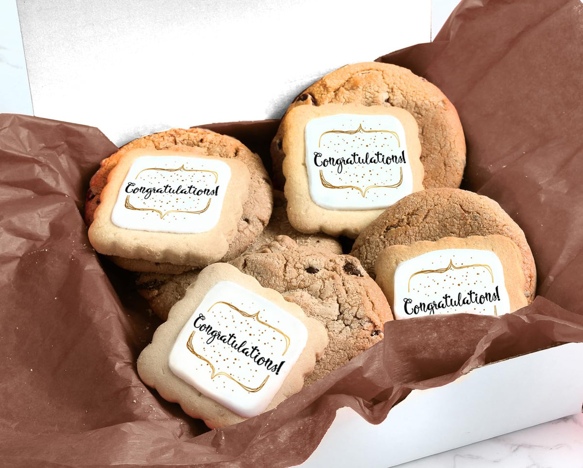 OMCookie Congrats Gift Basket - Large Chocolate Chip & Decorated Sugar Cookies