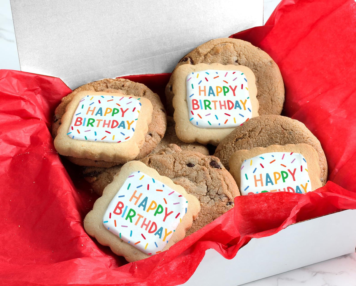 OMCookie Happy Birthday Gift Basket Cookies – Large Chocolate Chip & Decorated Sugar Cookies