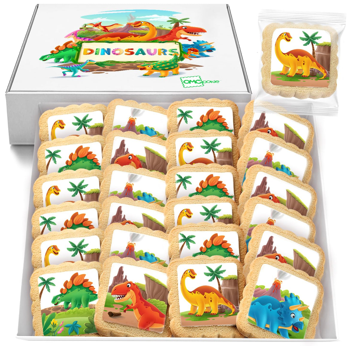 OMCookie Dinosaur Cookies - Individually Wrapped 24-Pack Party Favors