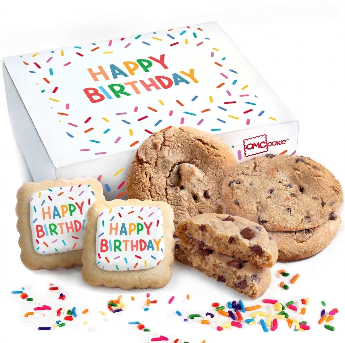OMCookie Happy Birthday Gift Basket Cookies – Large Chocolate Chip & Decorated Sugar Cookies
