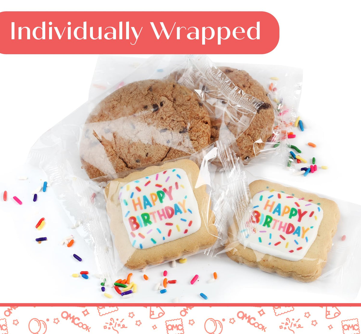 OMCookie Happy Birthday Gift Basket Cookies – Large Chocolate Chip & Decorated Sugar Cookies