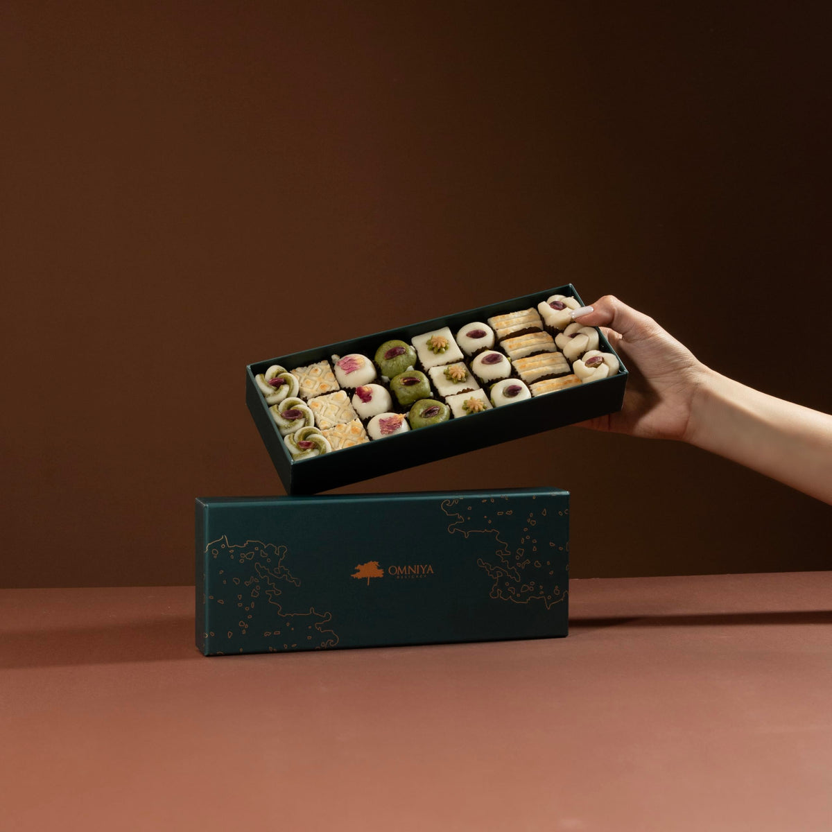 OMNIYA Delicacy Marzipan Lozina Box – Premium Pistachio & Rose Marzipan, 25 Pieces (1 lb)