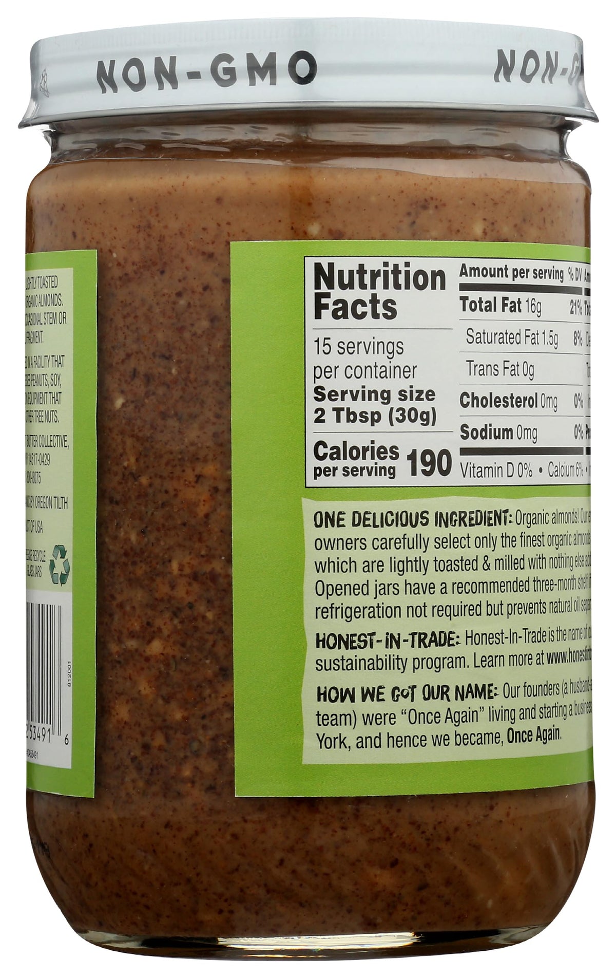 Once Again Organic Crunchy Almond Butter, 16oz – Lightly Toasted, Salt Free & Unsweetened | USDA Organic, Gluten Free, Peanut Free, Vegan