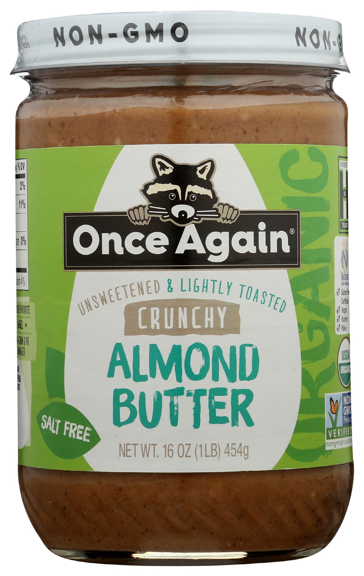 Once Again Organic Crunchy Almond Butter, 16oz – Lightly Toasted, Salt Free & Unsweetened | USDA Organic, Gluten Free, Peanut Free, Vegan