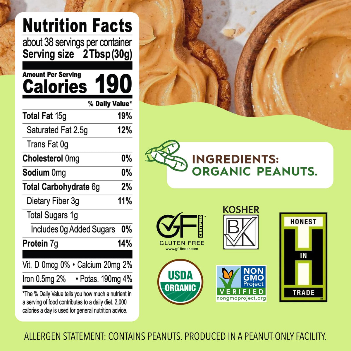 Once Again Organic Creamy Peanut Butter – No Sugar Added, Unsalted, 40 oz Jar