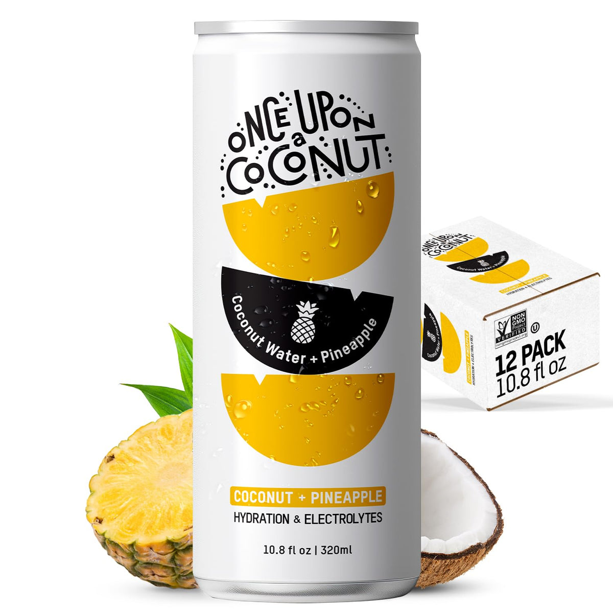 Once Upon a Coconut Premium Pineapple Coconut Water – Low Calorie, Electrolytes, Non-GMO, Gluten-Free, 10.8 Fl Oz (Pack of 12)