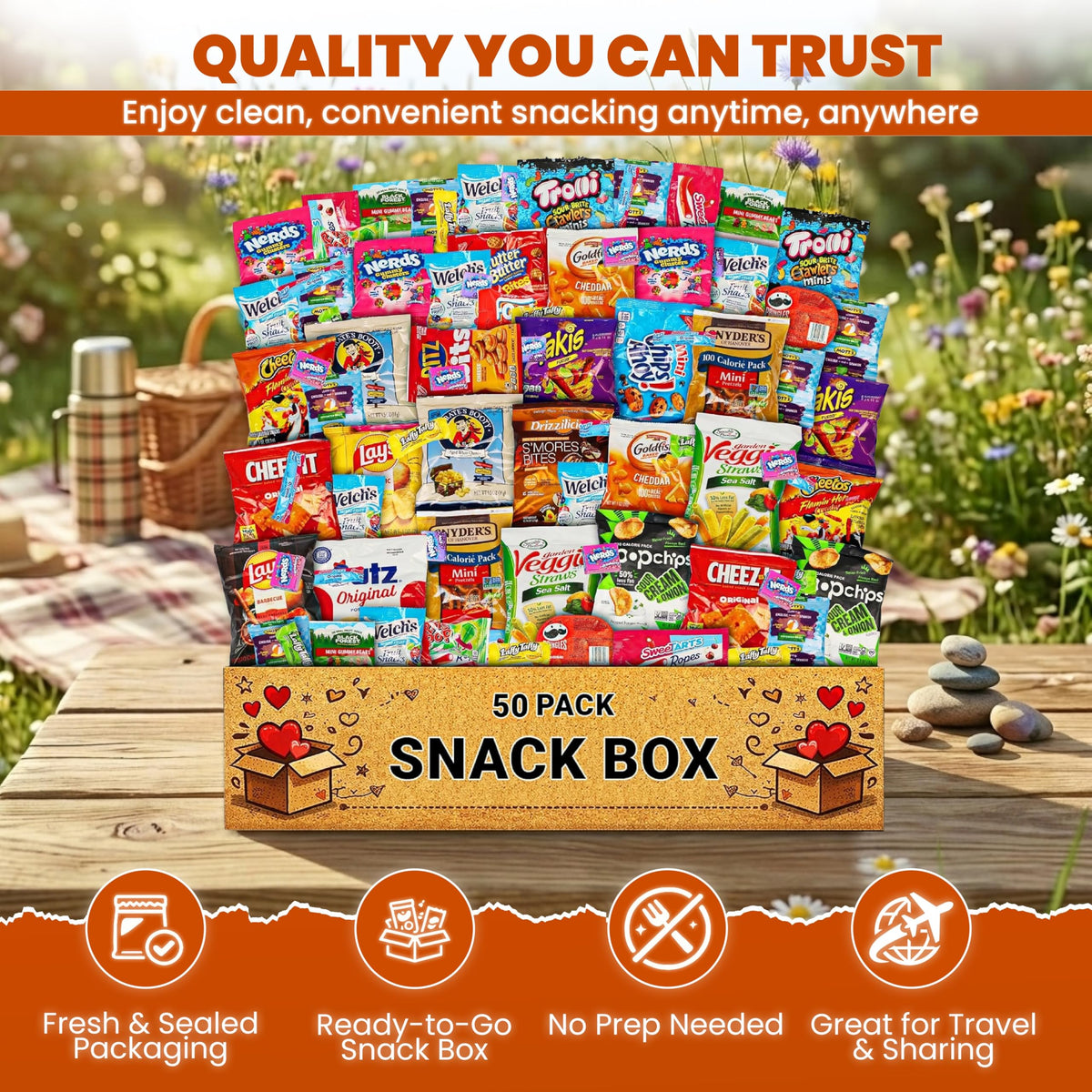 ONE CANDY WAY Snack Variety Care Package – 50-Count Ready-To-Gift Assorted Snacks