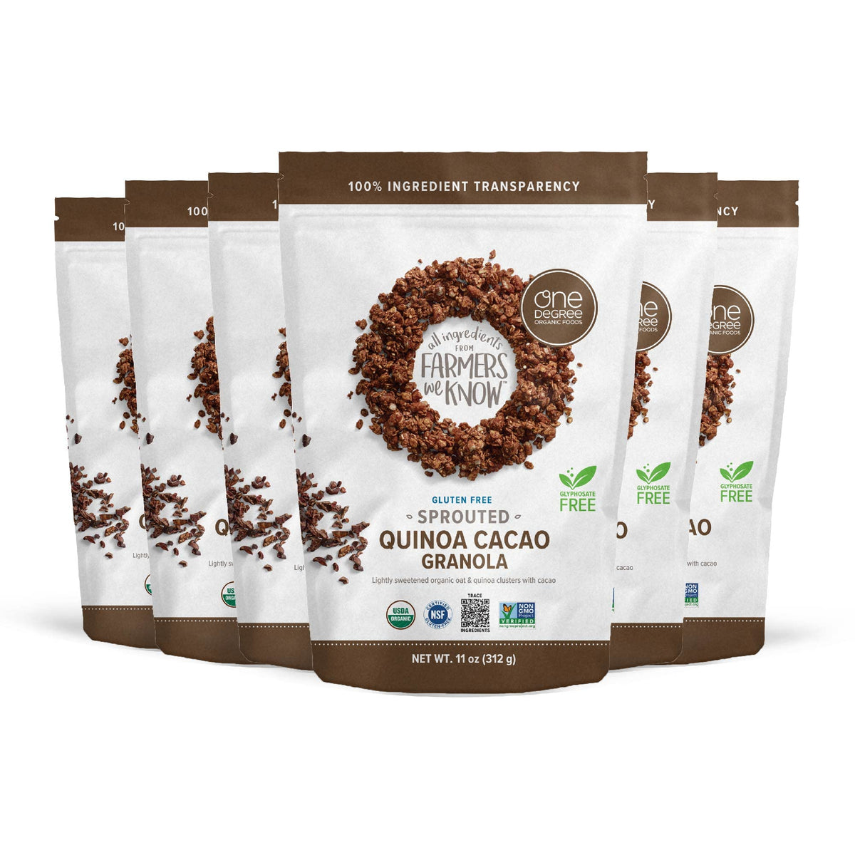 One Degree Organic Foods Sprouted Oat Quinoa Cacao Granola – Gluten Free, Vegan, USDA Organic (11 oz. 6 pack)