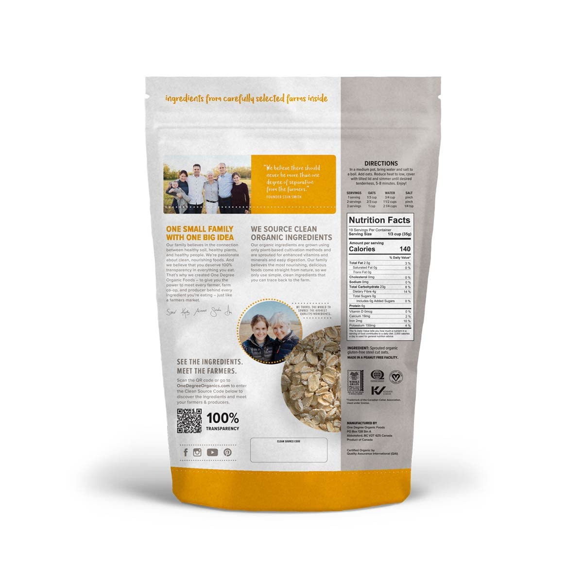 One Degree Organic Foods Sprouted Rolled Oats – Gluten Free, Non-GMO, Glyphosate-Free (4 x 24 oz)