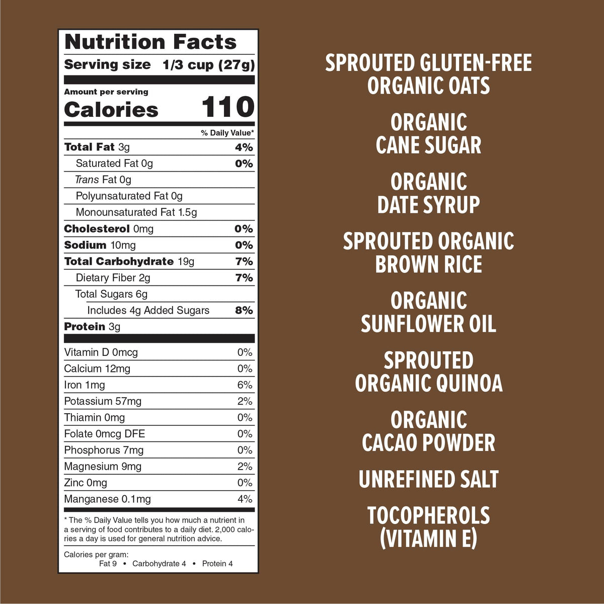 One Degree Organic Foods Sprouted Oat Quinoa Cacao Granola – Gluten Free, Vegan, USDA Organic (11 oz. 6 pack)