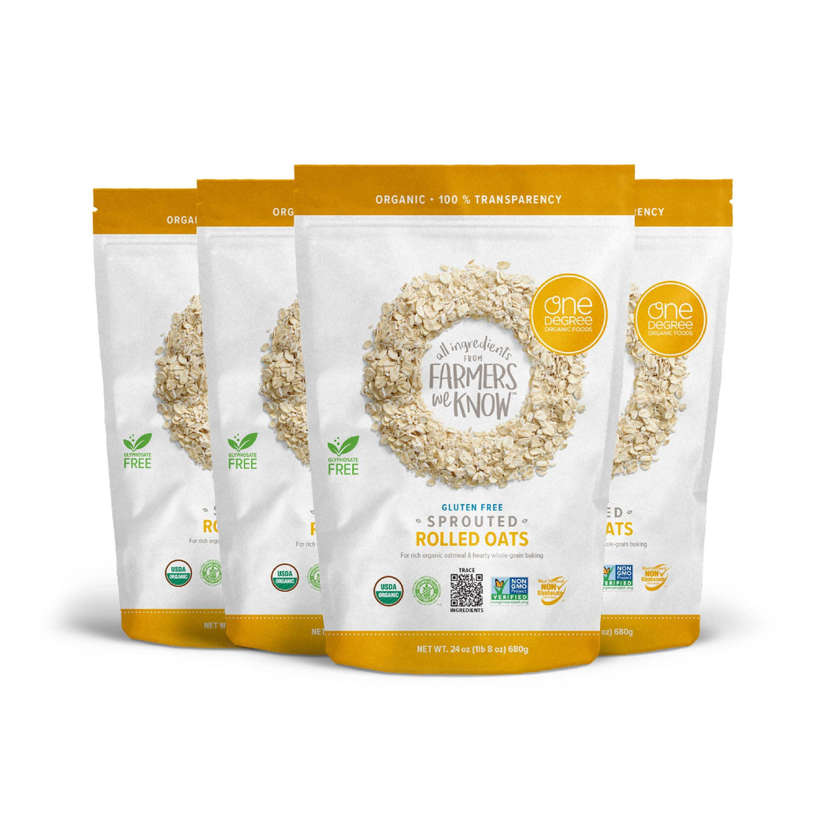 One Degree Organic Foods Sprouted Rolled Oats – Gluten Free, Non-GMO, Glyphosate-Free (4 x 24 oz)
