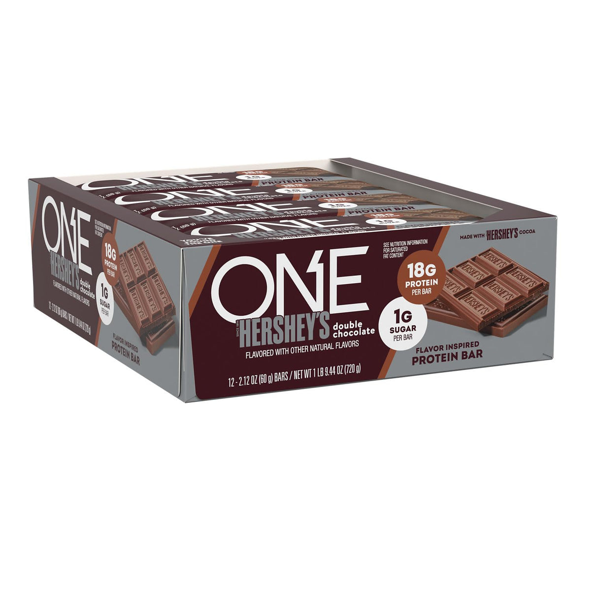 ONE Protein Bars – Hershey's Double Chocolate, Gluten Free, 18g Protein, 3g Sugar, 2.12 oz Each | 12-Pack Pantry