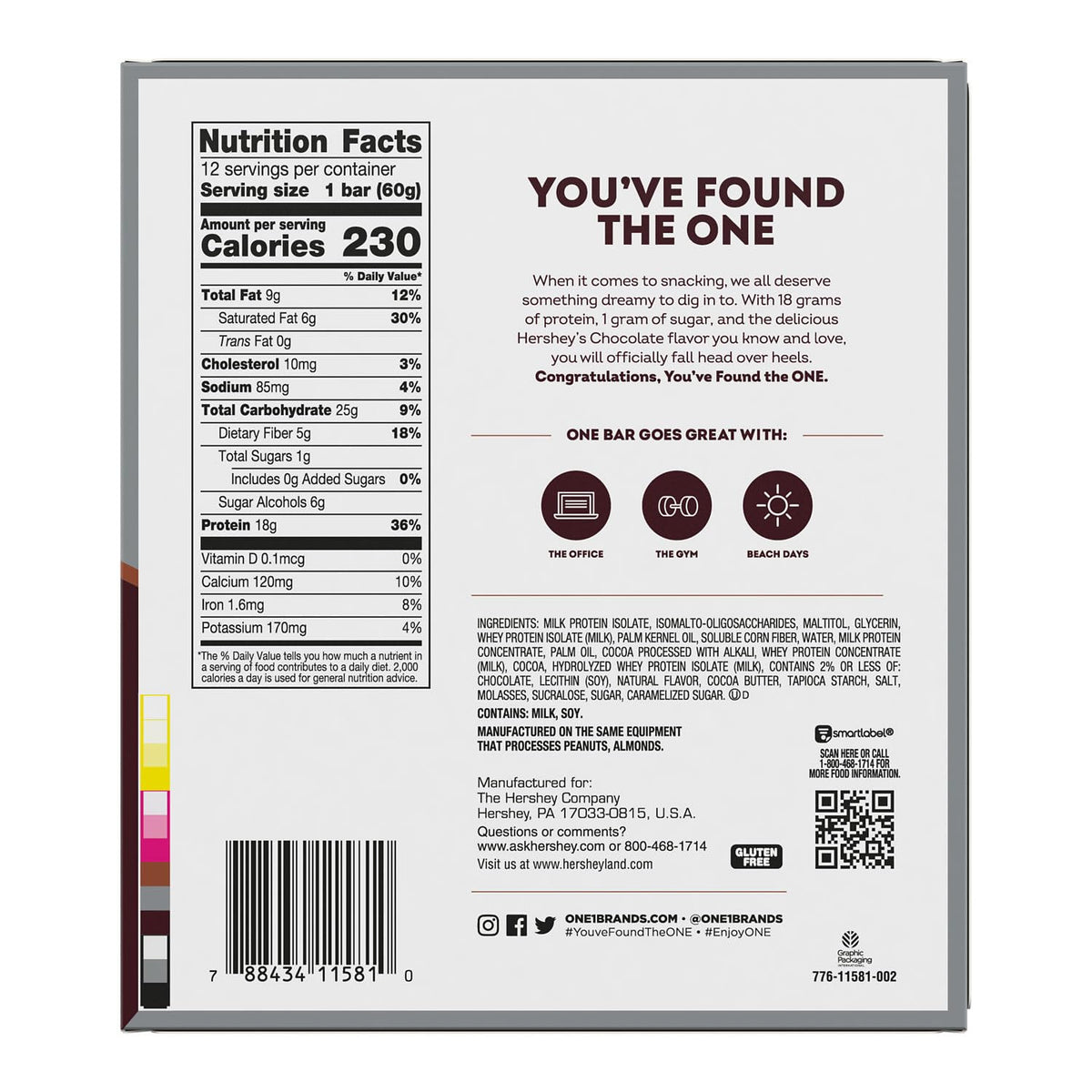 ONE Protein Bars – Hershey's Double Chocolate, Gluten Free, 18g Protein, 3g Sugar, 2.12 oz Each | 12-Pack Pantry