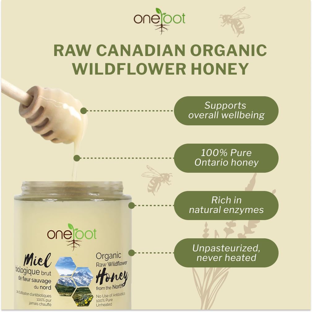 OneRoot 100% Organic Canadian Wildflower Honey – Raw, Unheated & Creamed | 17.6 oz