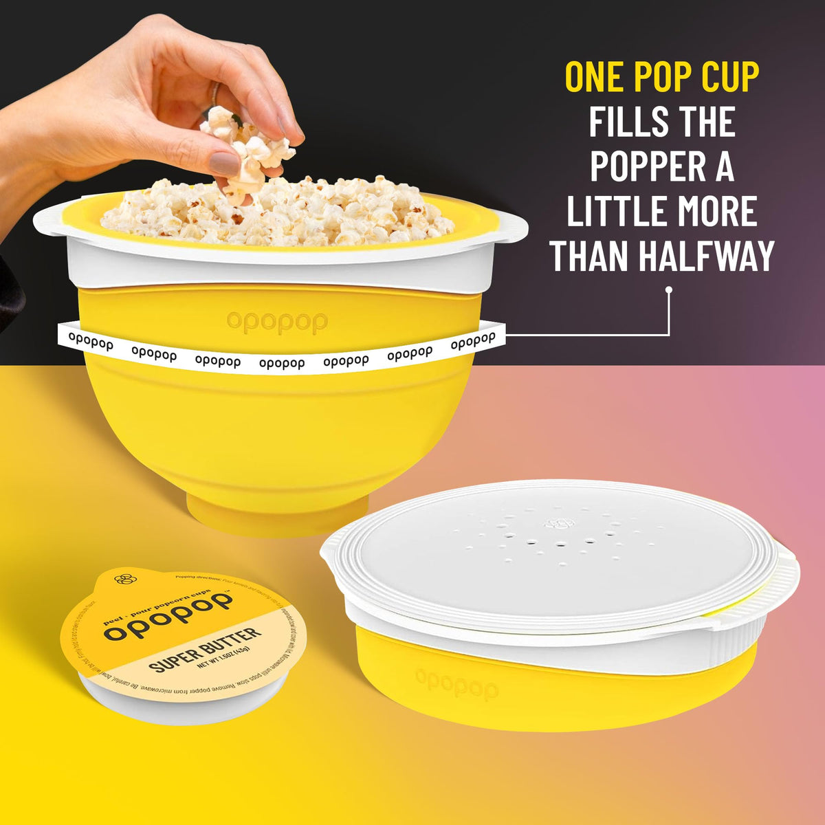 Opopop Microwave Popcorn Kit – Variety 4-Pack Gourmet Cups & Collapsible Popcorn Popper