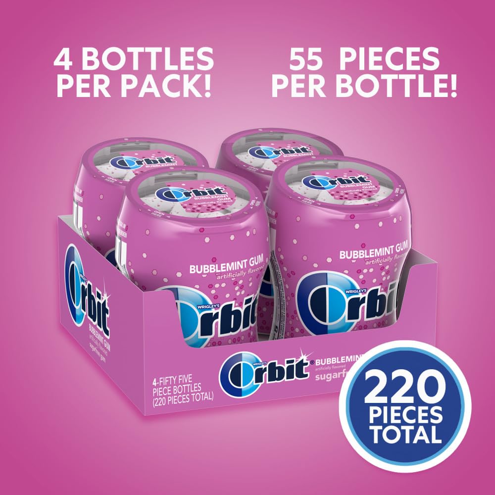 Orbit Bubblemint Sugar Free Gum Bulk Pack – 4 x 55-Piece Bottles