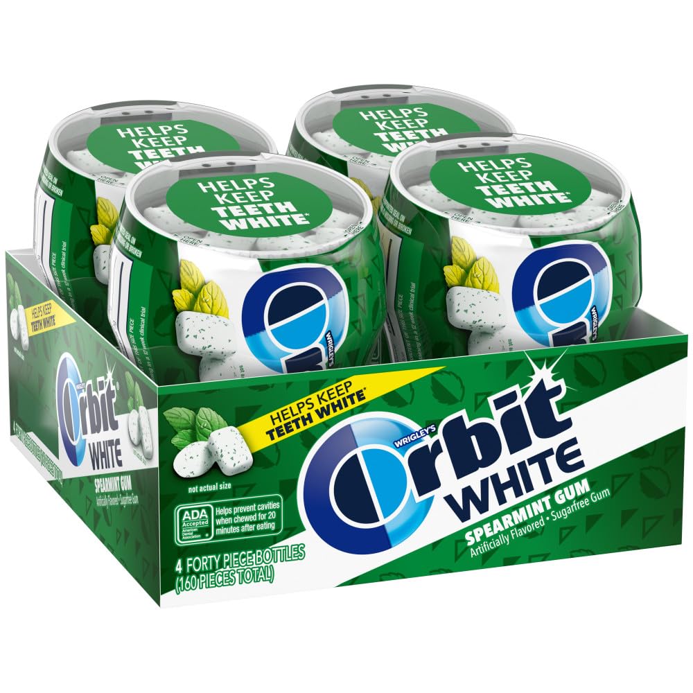 ORBIT WHITE Spearmint Sugar Free Gum – 4-Pack, 40-Piece Reusable Bottles