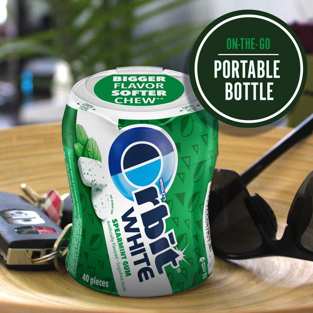 ORBIT WHITE Spearmint Sugar Free Gum – 4-Pack, 40-Piece Reusable Bottles