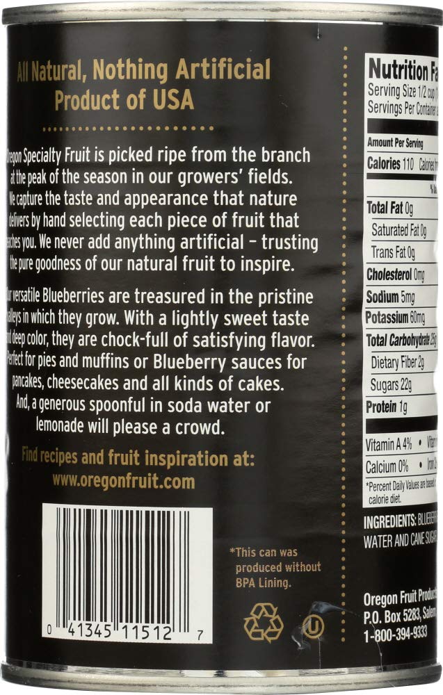 Oregon Fruit Products Blueberries in Light Syrup, 15 oz (4 Pack)