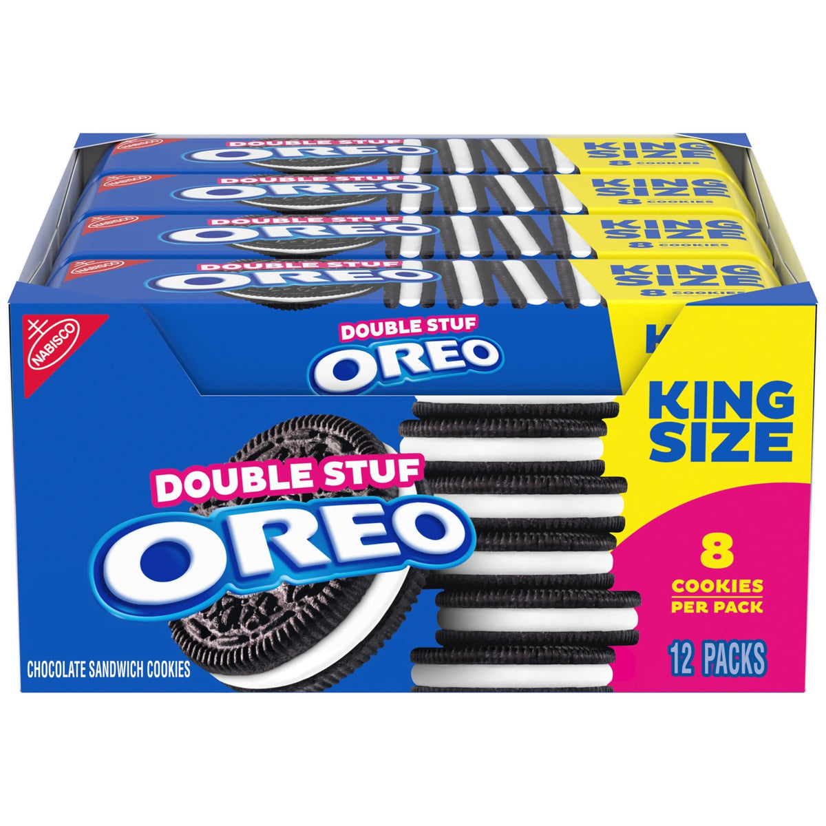 OREO Double Stuf Chocolate Sandwich Cookies – King Size 12-Pack (8 Cookies Each)