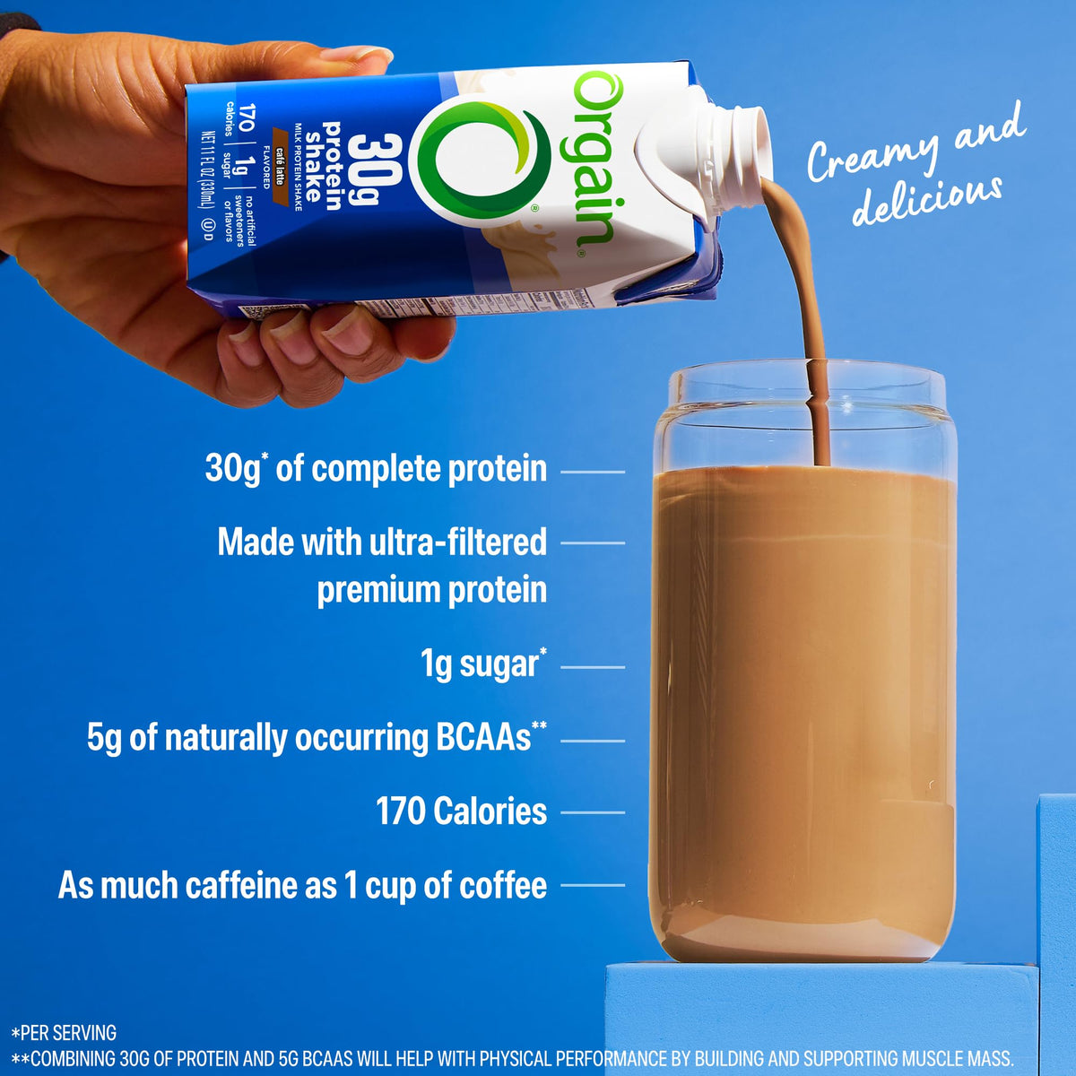 Orgain Café Latte 30g High Protein Shake – 12-Pack Ready-to-Drink, 1g Sugar, Gluten-Free