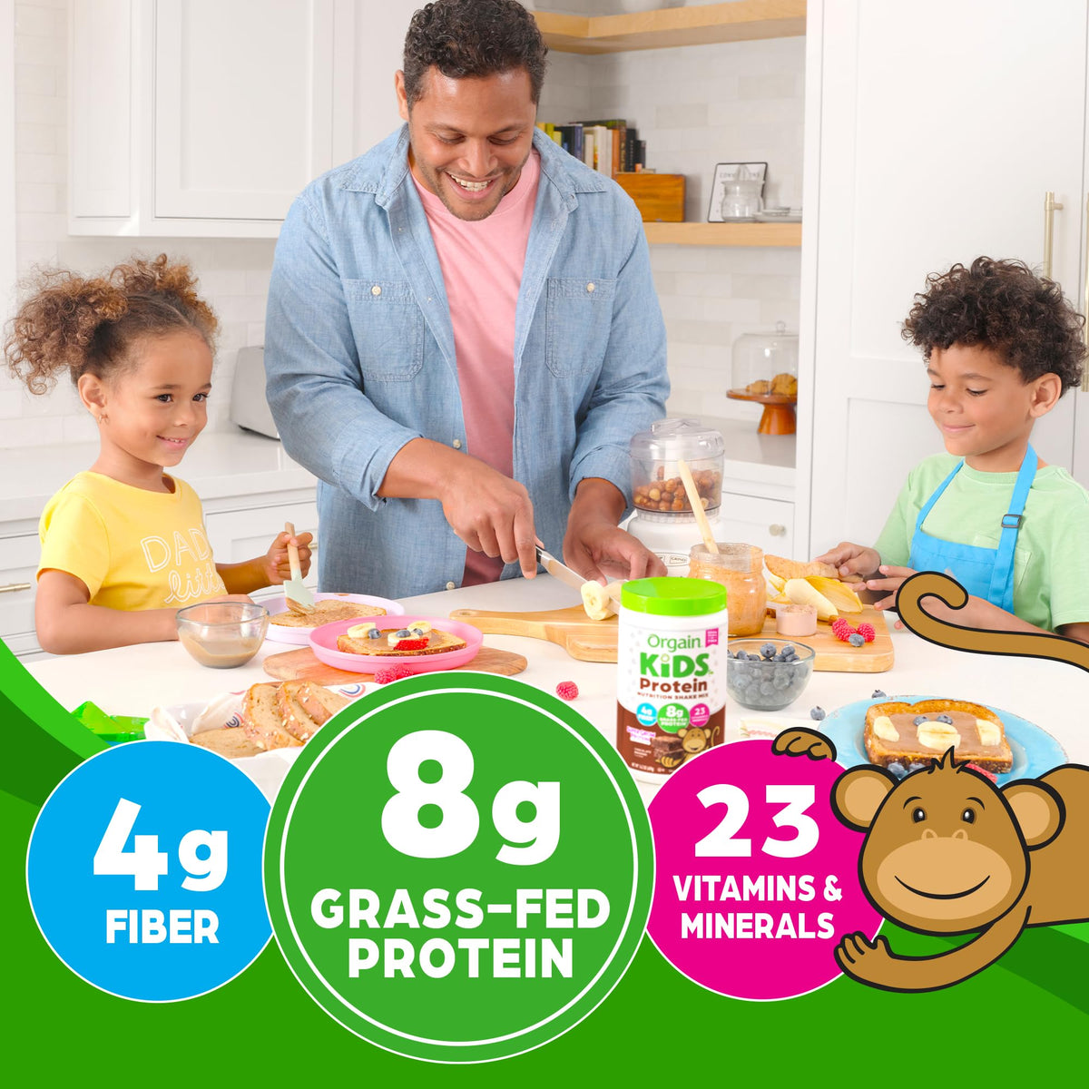 Orgain Kids Protein Shake Mix Chocolate Brownie – 8g Grass-Fed Protein, Gluten Free