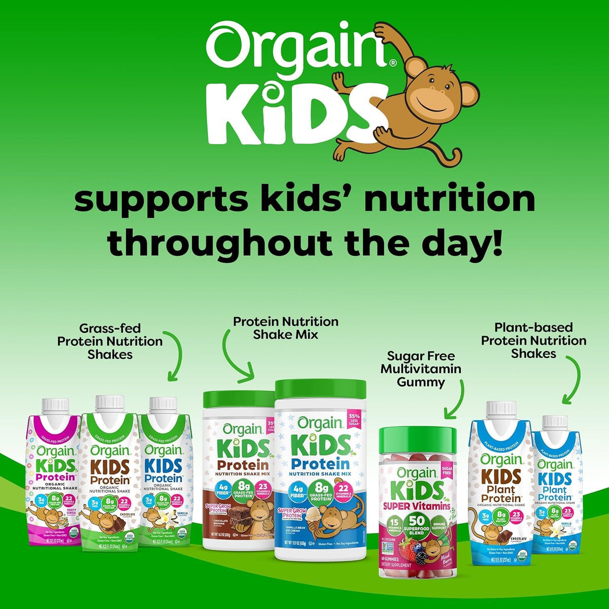 Orgain Kids Protein Shake Mix Chocolate Brownie – 8g Grass-Fed Protein, Gluten Free