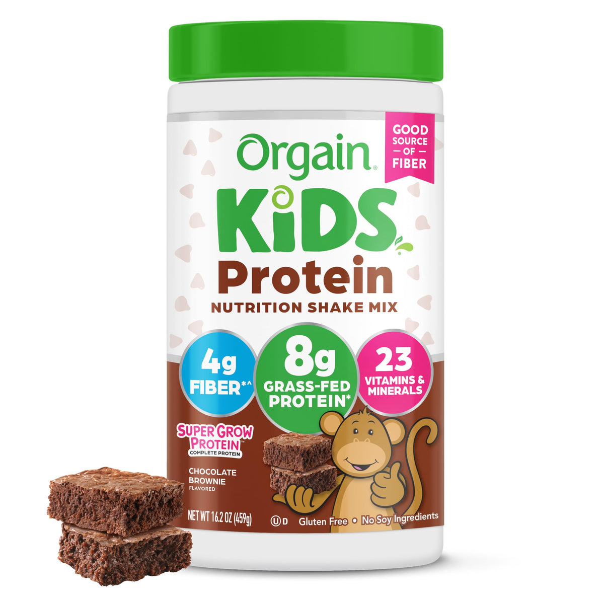 Orgain Kids Protein Shake Mix Chocolate Brownie – 8g Grass-Fed Protein, Gluten Free