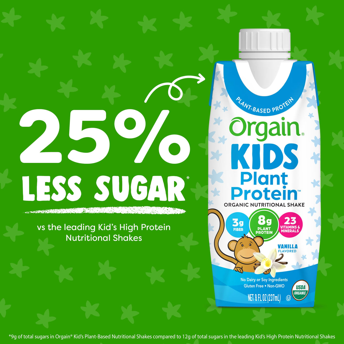 Orgain Organic Kids Vegan Protein Shake Vanilla – 8 g Plant Protein, 23 Vitamins, 12-Pack