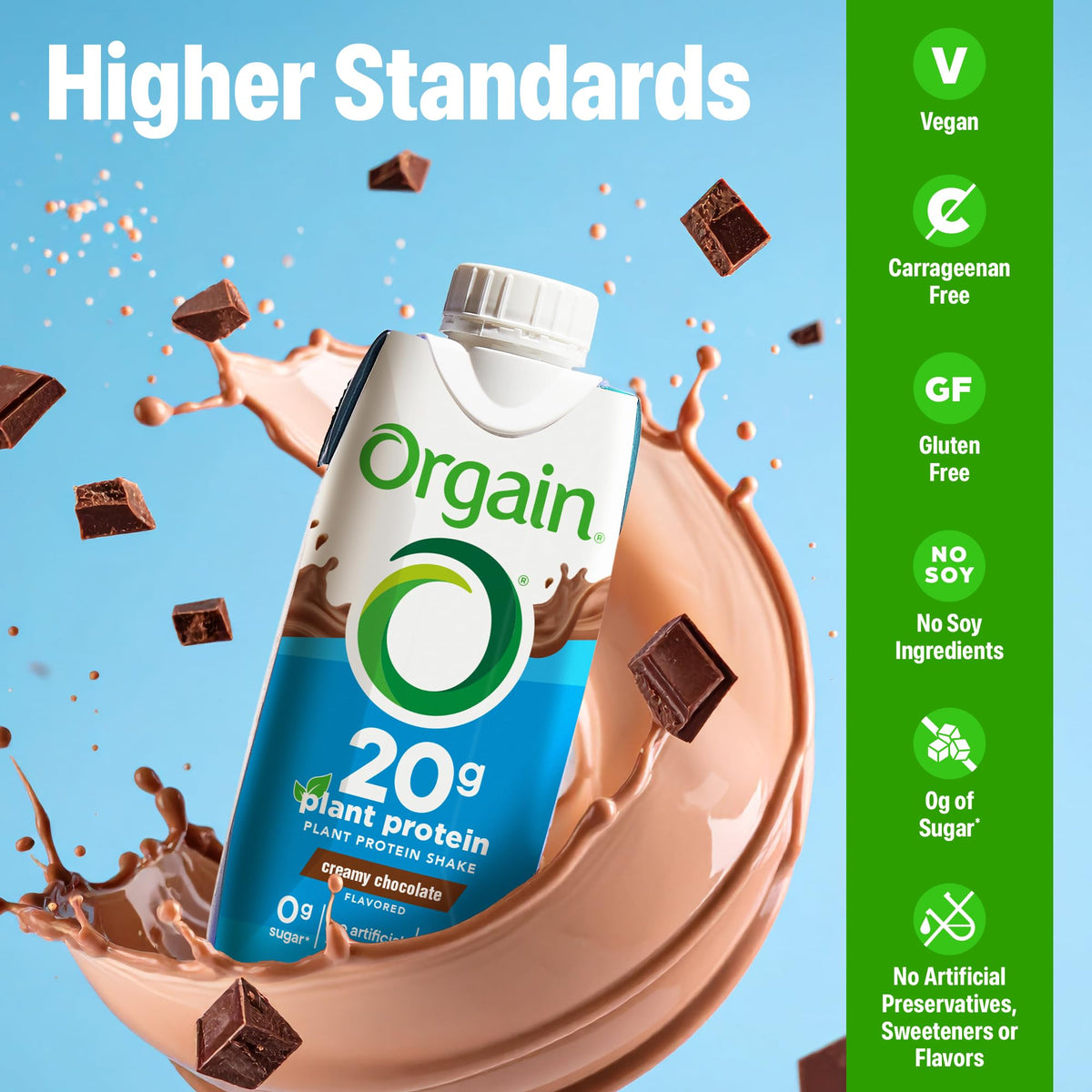 Orgain Organic Vegan Protein Shake, Creamy Chocolate — 20g Plant-Based Protein, Ready-to-Drink, 11 oz (12 Pack)