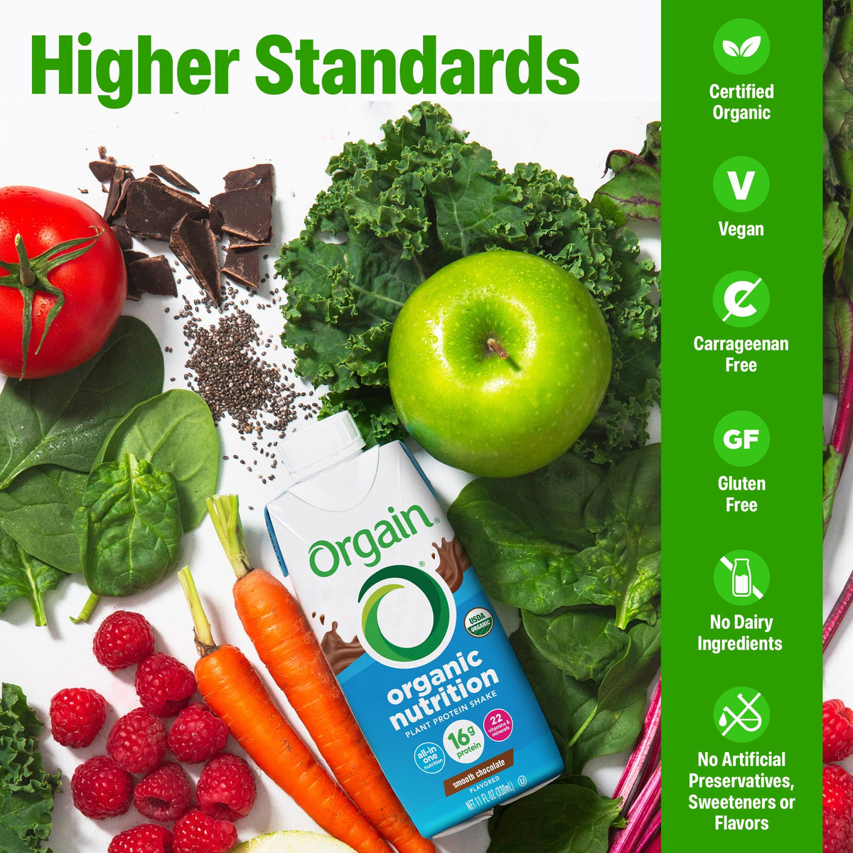 Orgain Organic Vegan Protein Shake – Smooth Chocolate, 16g Protein, 22 Vitamins & Minerals, 11 fl oz (12 Pack)