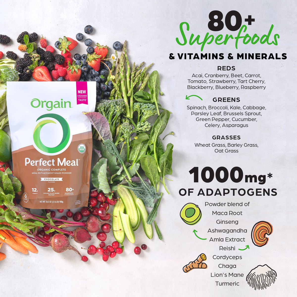 Orgain Perfect Meal – Organic Vegan Meal Replacement Protein Powder (Chocolate) | 25g Protein, 80+ Superfoods