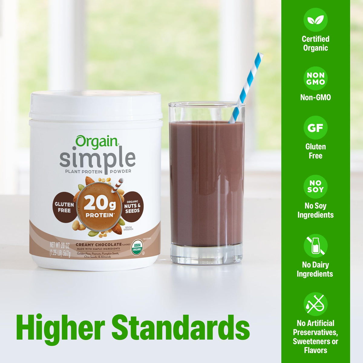 Orgain Organic Simple Vegan Protein Powder - Chocolate, 20g Plant-Based Protein, 1.25 lb (Packaging May Vary)