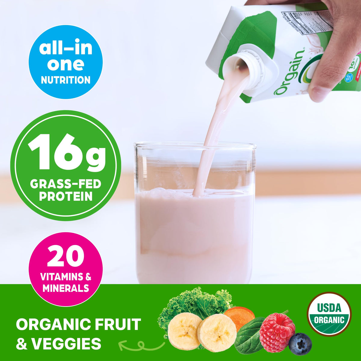 Orgain Organic Strawberries & Cream Nutritional Protein Shake – 16g Grass-Fed Whey, 20 Vitamins & Minerals, 11 fl oz, Gluten Free, Non-GMO, 12 Pack