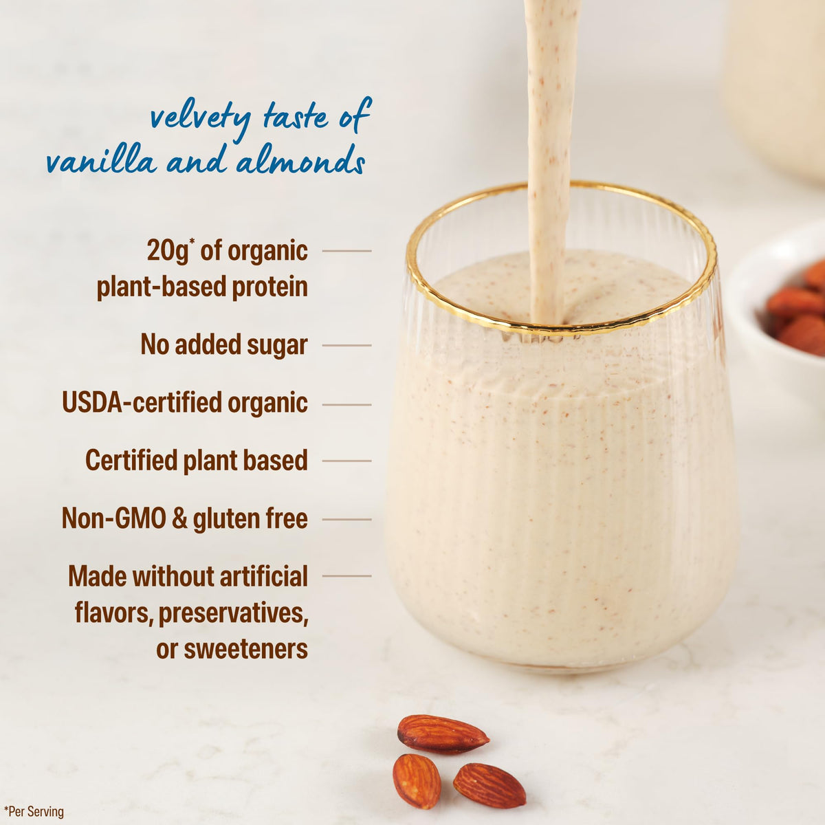 Orgain x Justin's Organic Vegan Nut Butter Protein Powder – Vanilla Almond Butter, 20g Plant Protein