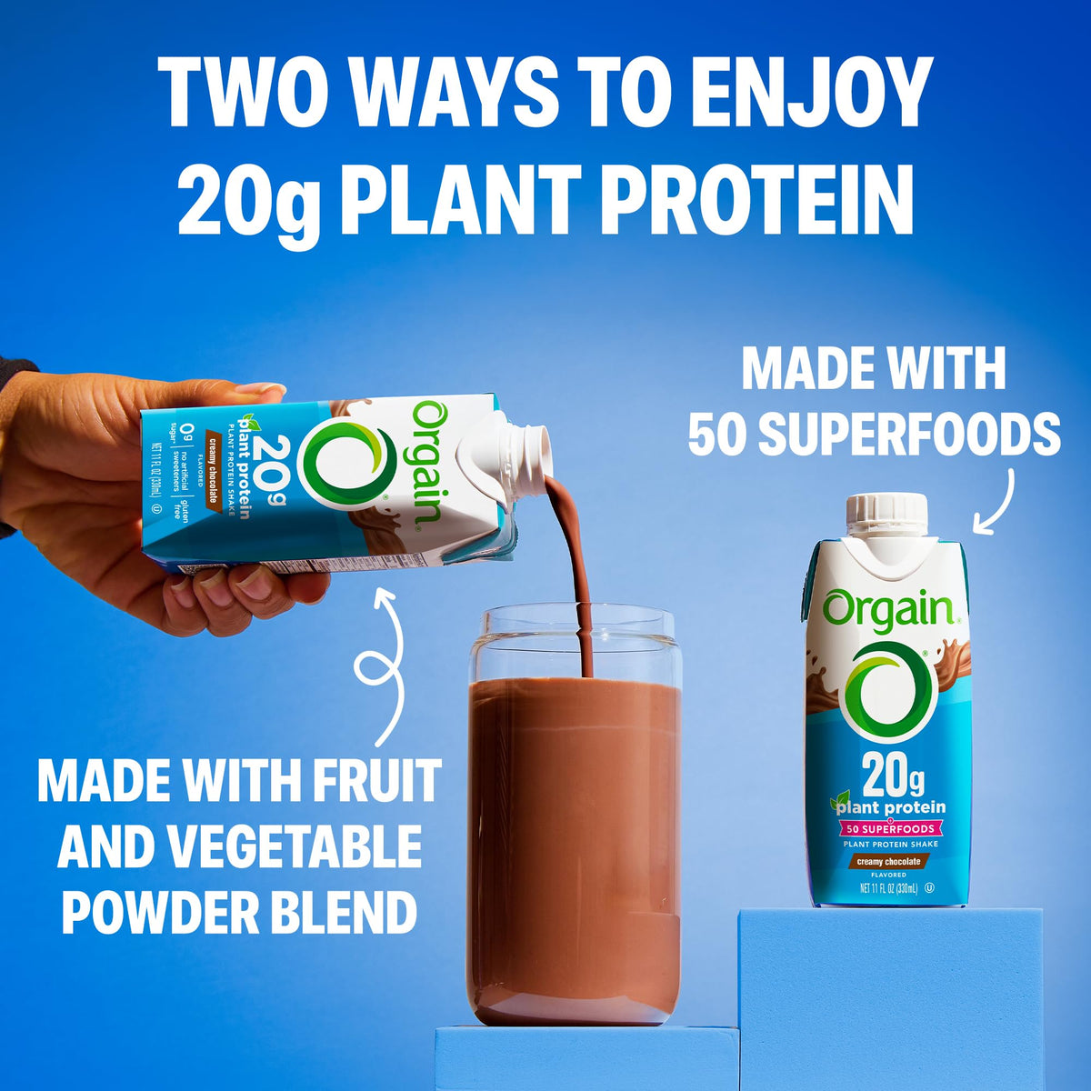 Orgain Vegan Protein Shake, Creamy Chocolate — 20g Plant Protein, 0g Sugar, Ready to Drink (11 oz, Pack of 12)