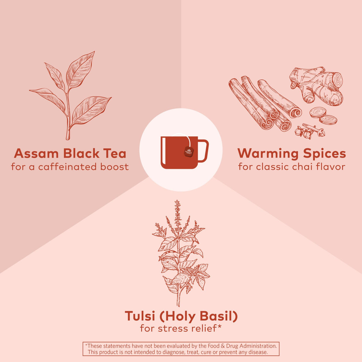 Organic India Tulsi Masala Chai Tea Bags – Stress Relief, Immune Support, USDA Organic, 18 Infusion Bags (6 Pack)