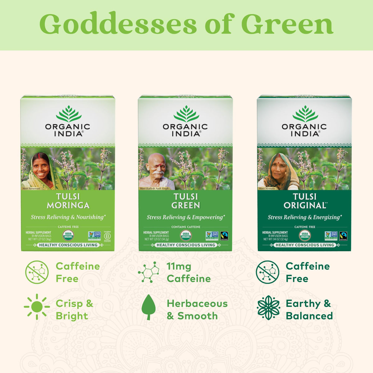 ORGANIC INDIA Tulsi Moringa Tea Bags – Calming, Caffeine-Free, USDA Organic