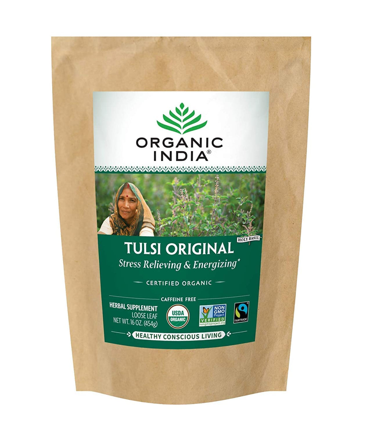 Organic India Tulsi Original Loose Leaf Tea – Immune Support, Caffeine-Free, 1 lb Bag