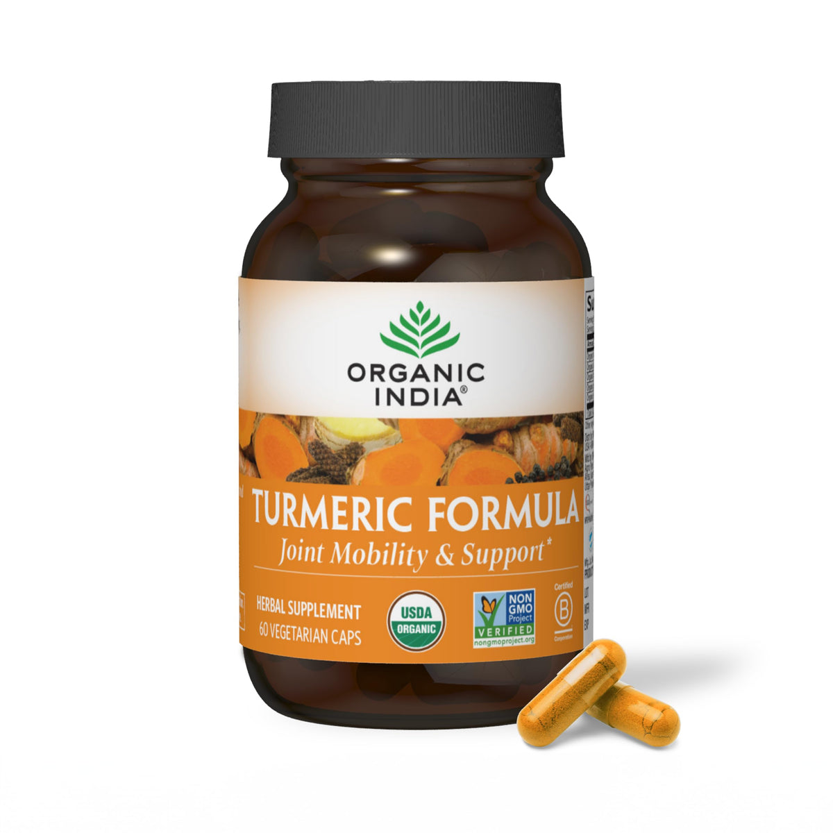Organic India Turmeric Curcumin with Black Pepper – Whole Root Turmeric & 60 Capsules