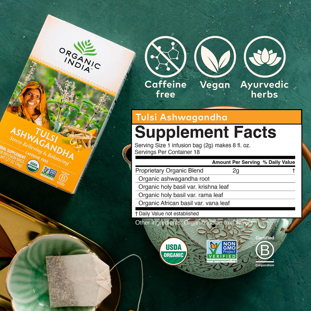 Organic India Iced Tulsi Tea Bags Variety Pack – Tulsi Ashwaganda, Sleep, Honey Chamomile | Caffeine-Free, USDA Organic, Non-GMO, 18 Infusion Bags x3
