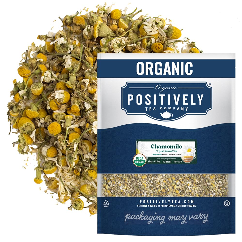 Organic Positively Tea Company Chamomile Tea – Loose Leaf Herbal Tea, 16 oz