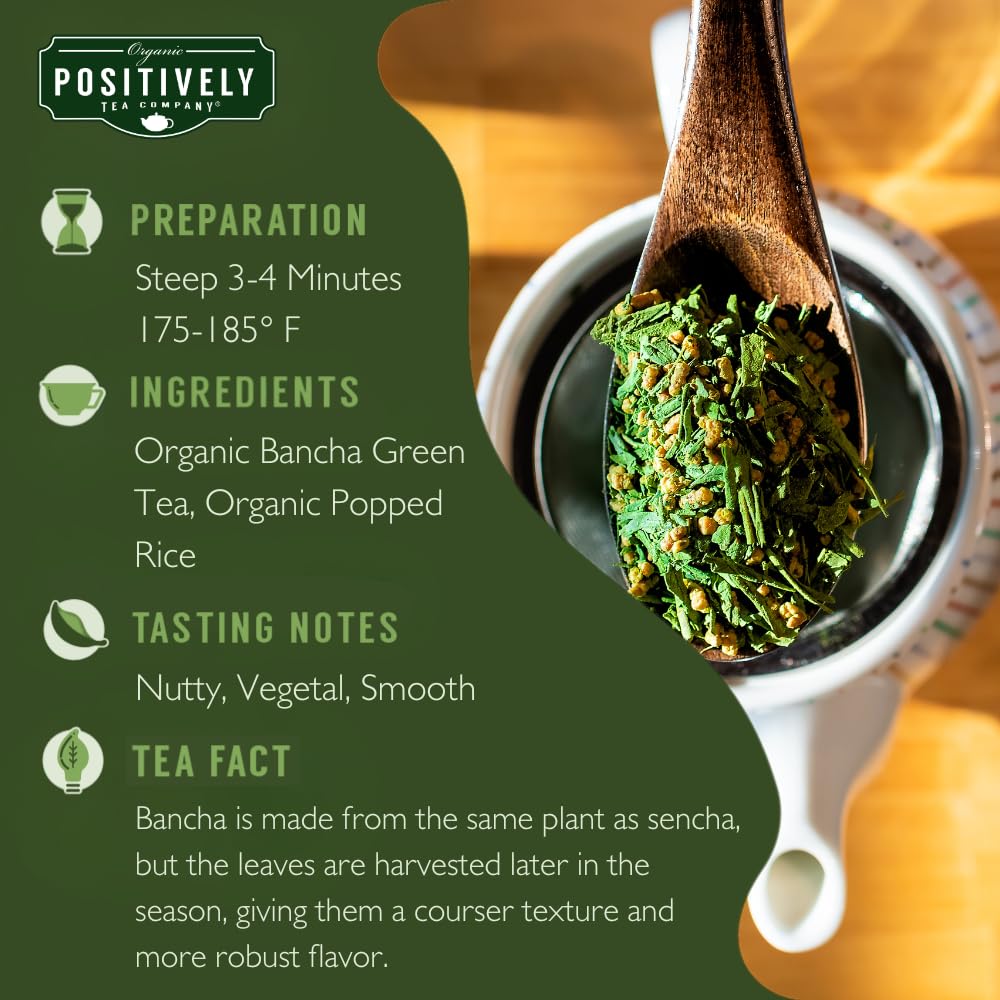 Organic Positively Tea Company Genmaicha – Green Tea, Loose Leaf, 16 oz