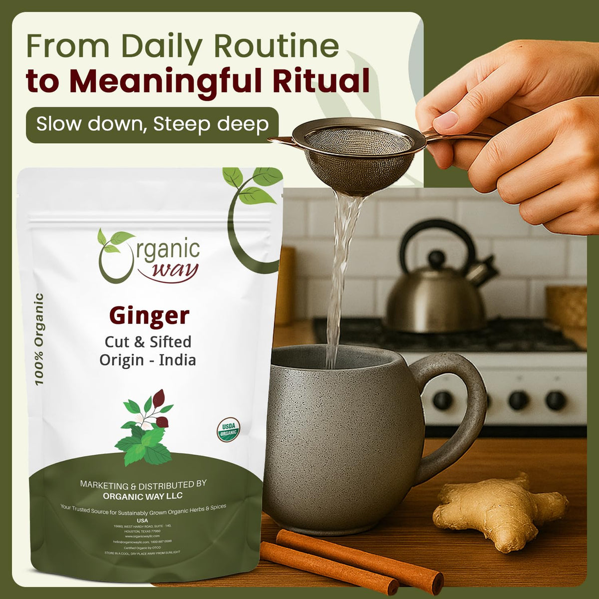 Organic Way Ginger Root Cut & Sifted – 1lb, Organic, Gluten Free