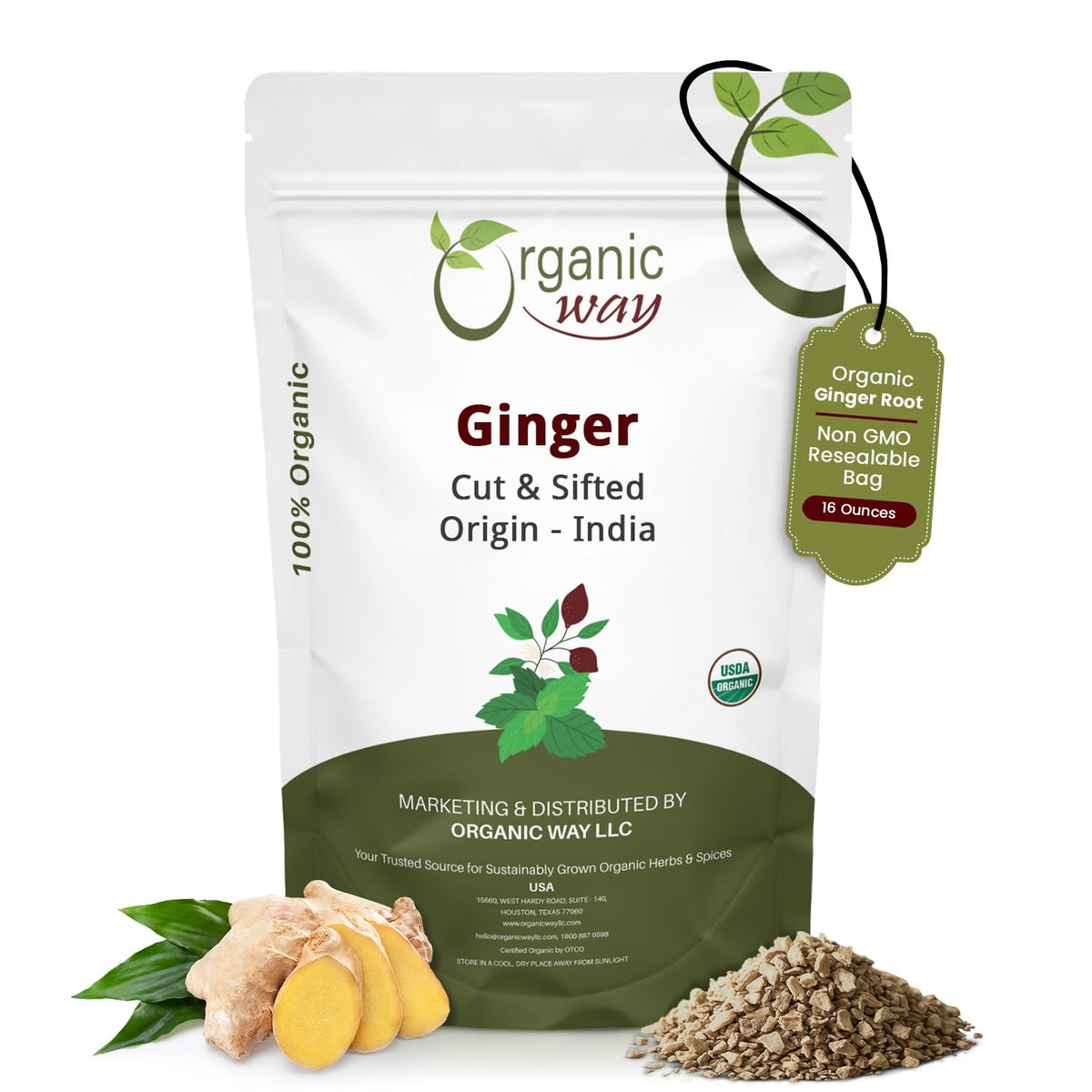 Organic Way Ginger Root Cut & Sifted – 1lb, Organic, Gluten Free