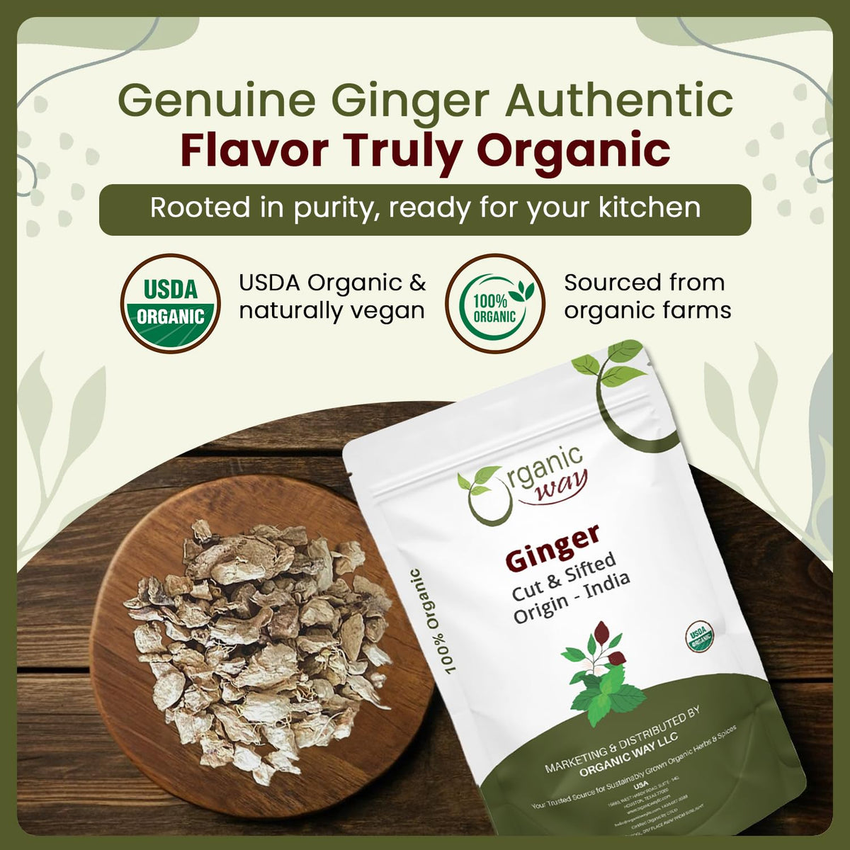Organic Way Ginger Root Cut & Sifted – 1lb, Organic, Gluten Free
