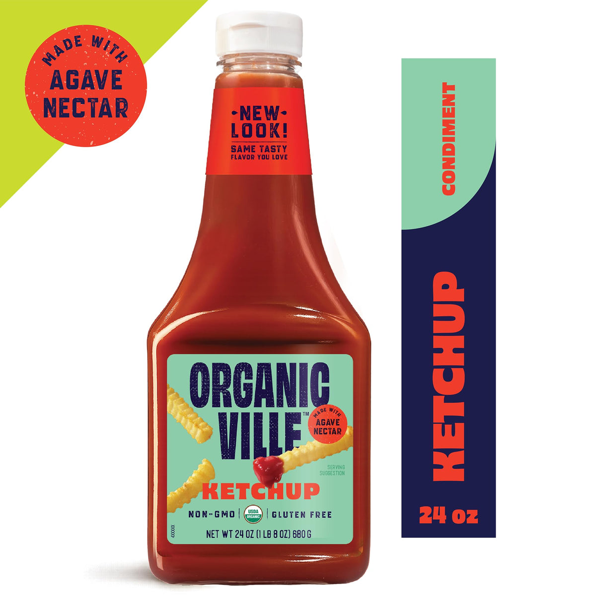 Organicville Organic Ketchup - USDA Organic, Gluten Free, Non-GMO, Agave-Sweetened (4-Pack, 24 oz)